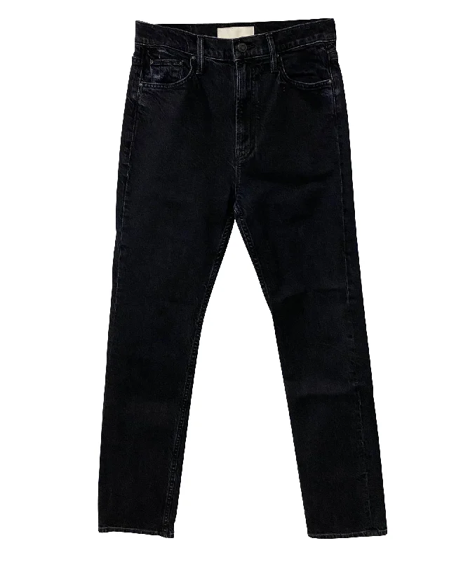 Women's Dark Wash Pants-Mother Jeans with Washed-out Detail in Black Cotton