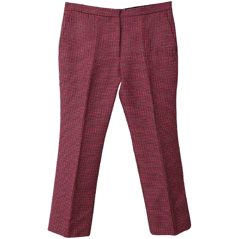 Women's Acid Wash Pants-MSGM Houndstooth Cropped Dress Pants in Red Fleece Wool