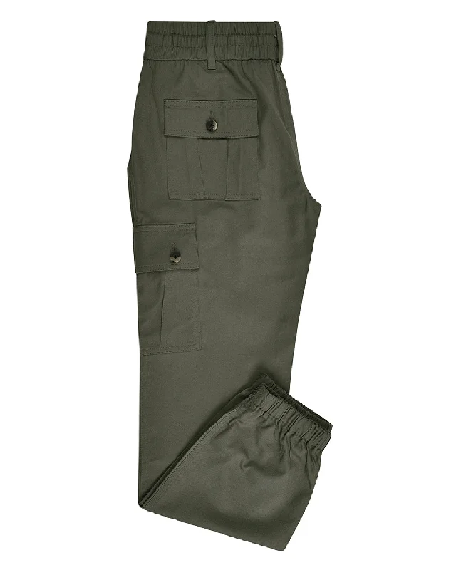 Women's Moto Pants-Olive Cotton Cargo Pant