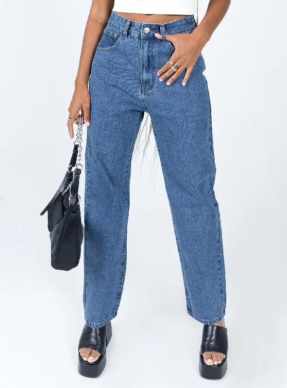 Women's Front Zip Pants-Palais Mom Jeans Mid Wash Denim