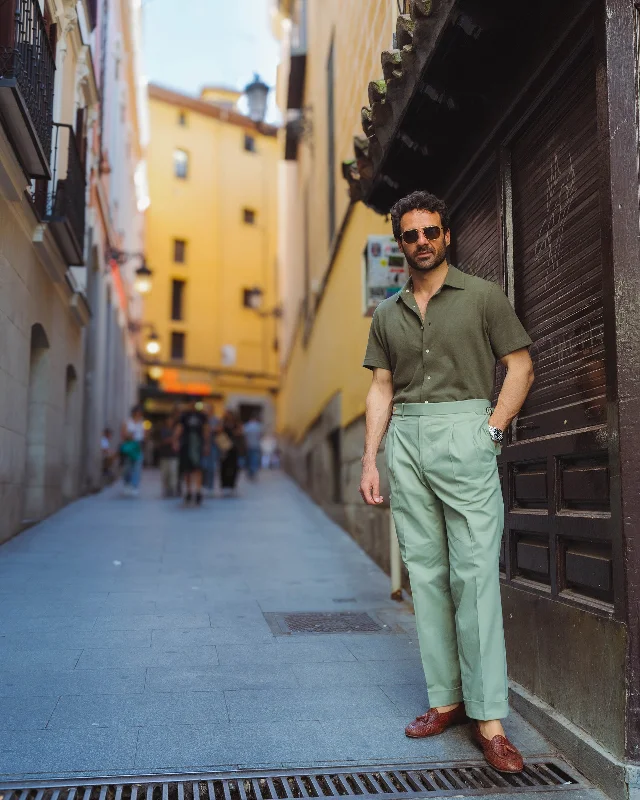 Women's Tall Pants-Pleated Pistachio Green Cotton Twill Pant