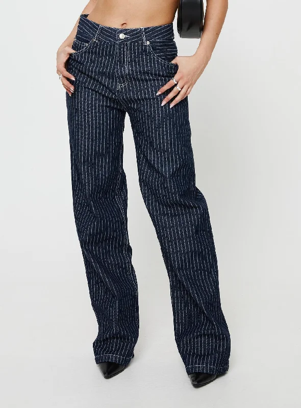 Women's Cigarette Pants-Rathlyn Pinstripe Jeans Dark Denim