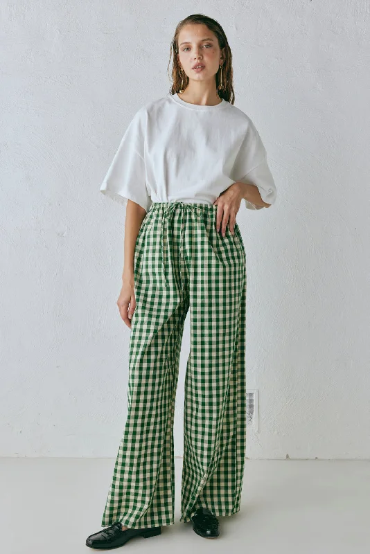 Women's Velvet Pants-Raya Pants Green Check