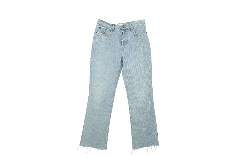 Women's Slim Fit Pants-Re/Done Distressed Cropped Boyfriend Jeans in Blue Cotton Denim