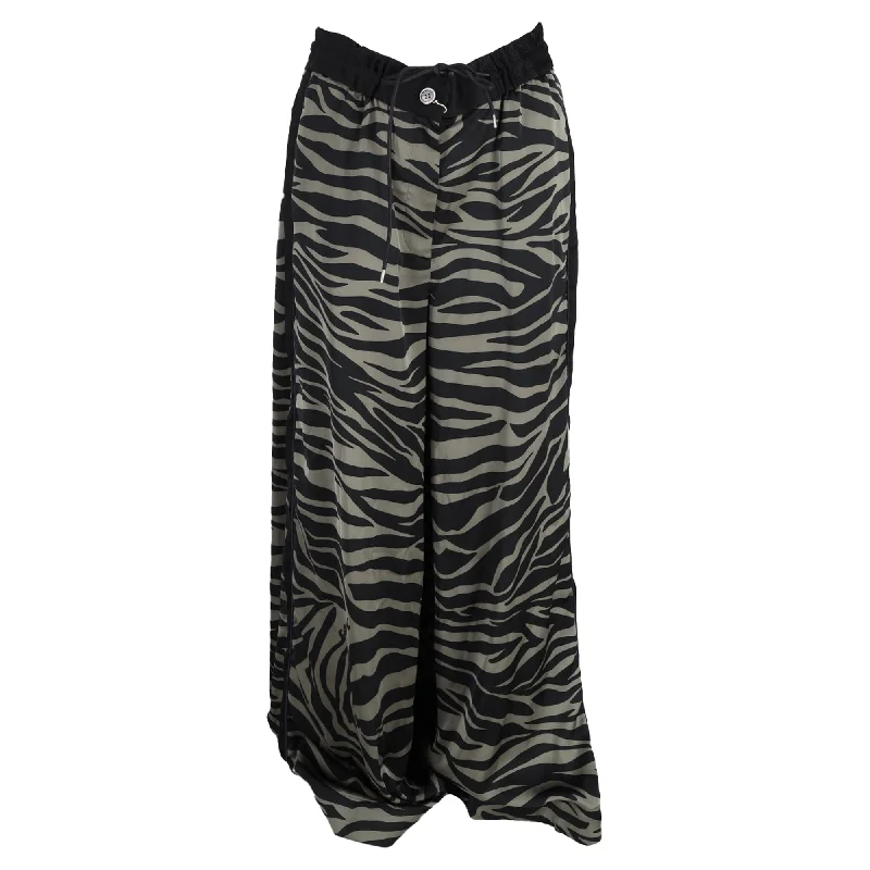 Women's Biker Pants-Sacai Patterned Wide Leg Trousers in Animal Print Polyester