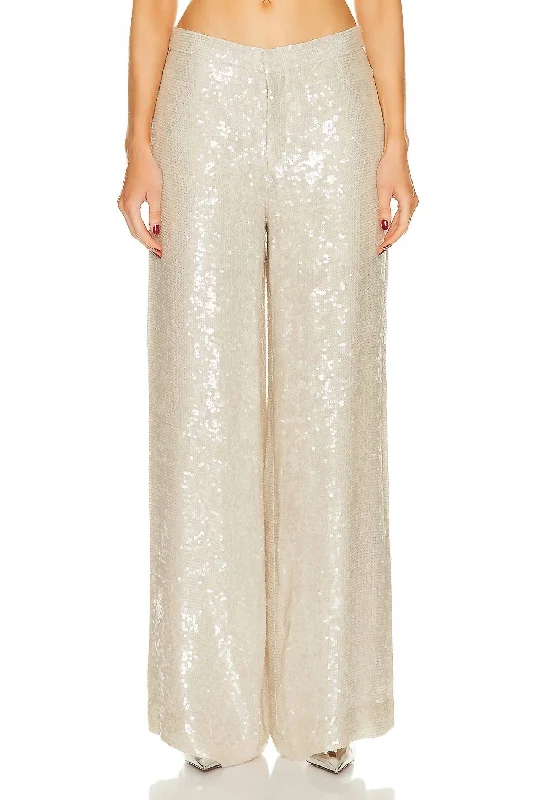 Women's Midi Pants-Sequin Viscose Relaxed Wide Leg Trouser In Gray