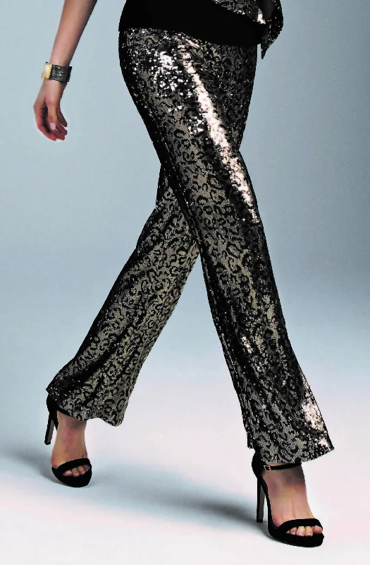 Women's Triple-Waist Pants-Sequin Wide Leg Pants In Black/gold