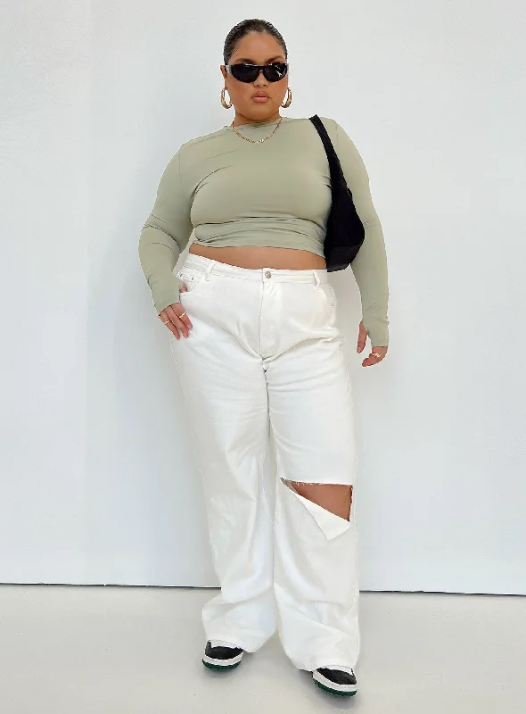 Women's Curvy Fit Pants-Sevina Wide Leg Denim Jeans White Curve