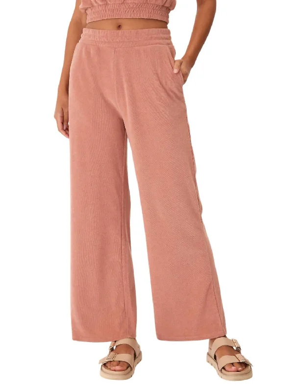 Women's Patterned Pants-Sharie Towel Terry Wide Leg Pant In Dune