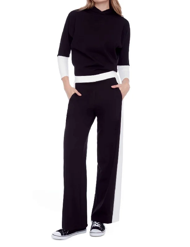 Women's Date Night Pants-Side Stripe Wide Leg Pant In Black