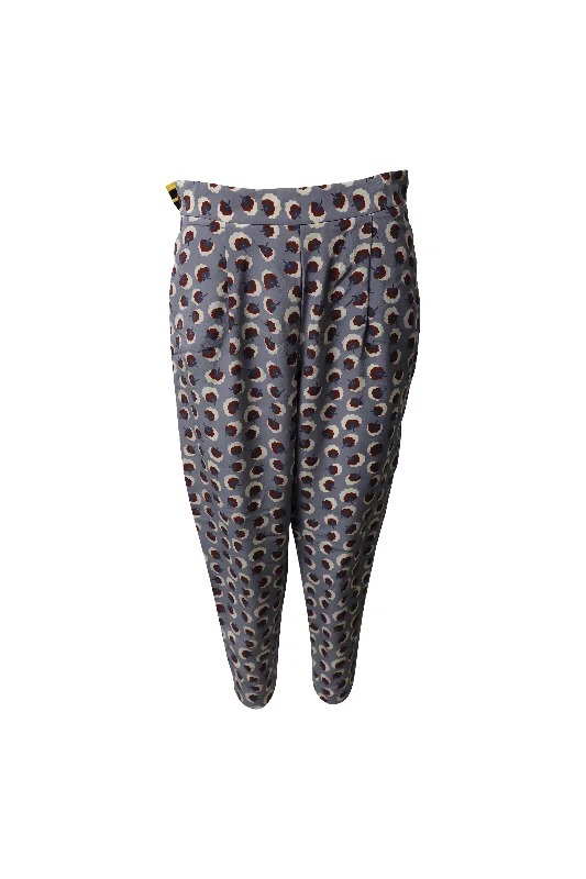 Women's Paperbag Waist Pants-Stella McCartney Cropped Trousers in Floral Print Silk