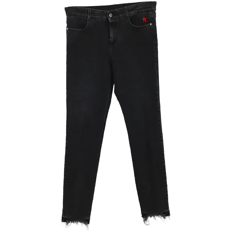 Women's Windproof Pants-Stella McCartney Raw Hem Jeans in Black Cotton Denim