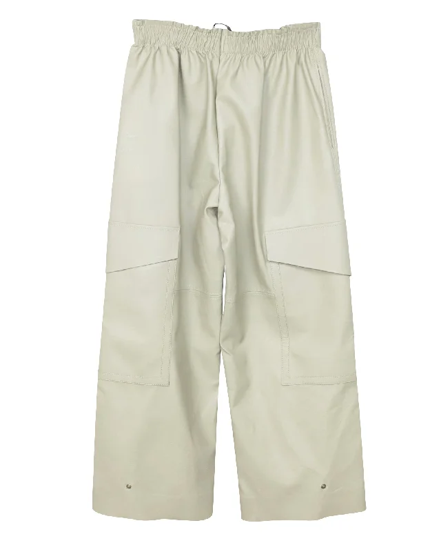 Women's Chalk Stripe Pants-Stella McCartney Wide Leg Trousers in Cream Leather