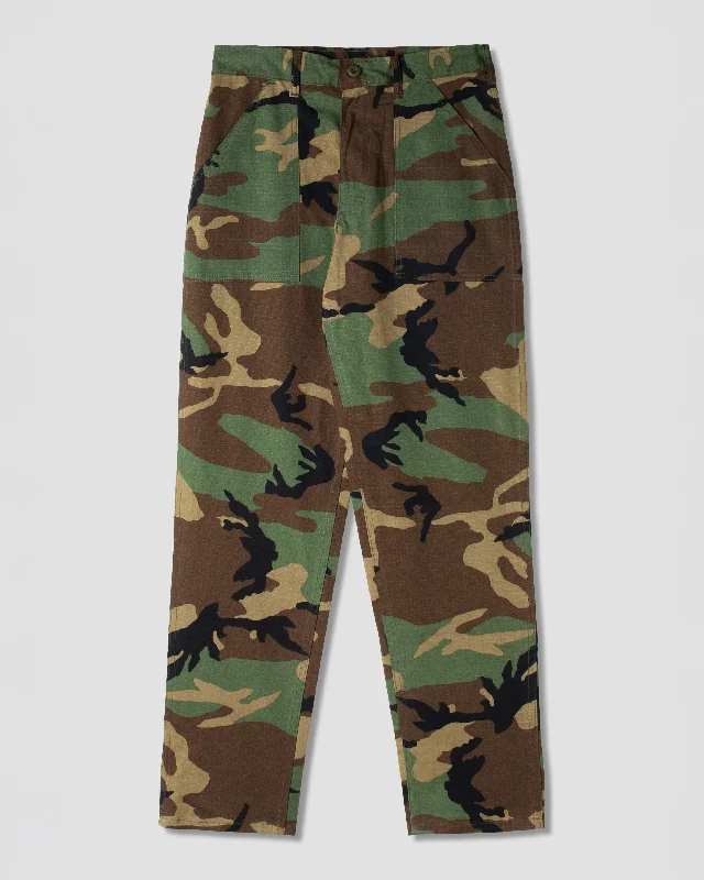 Women's Linen Pants-Taper Fatigue (Woodland Camo Ripstop)