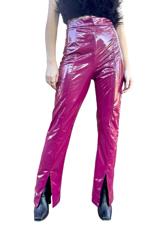 Women's Maxi Pants-What It Is Faux Leather Pants In Plum