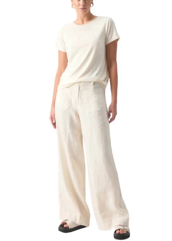 Women's Bohemian Pants-Women's Linen Marine Wide Leg Pants In Birch