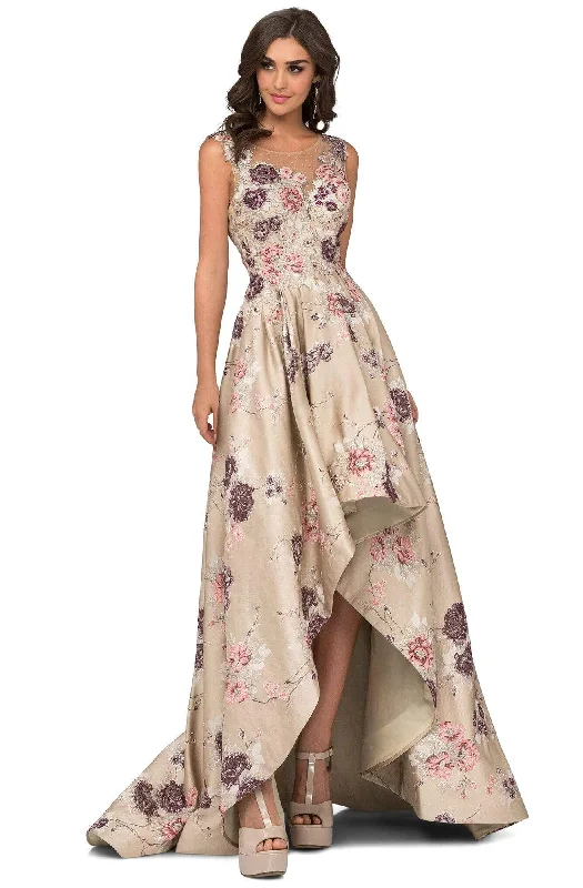 Women's Off-Shoulder Evening Gowns-Cecilia Couture - 1403 Sequined Floral High Low Gown