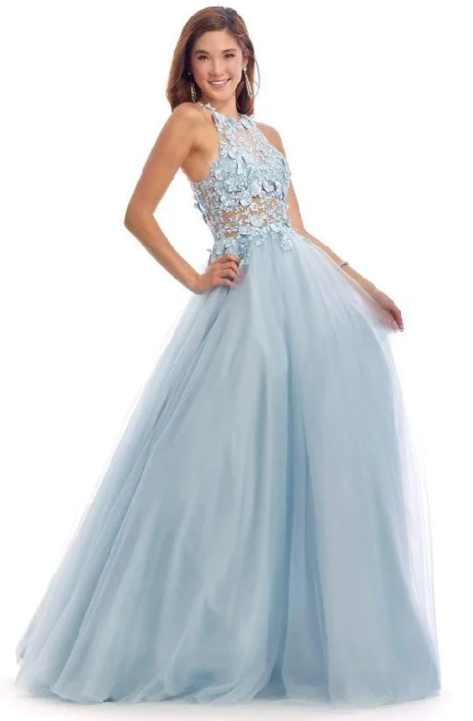 Women's Short Evening Dresses-Clarisse - Embroidered Halter Neck Ballgown 8036 - 1 pc Dusty Blue In Size 6 Available