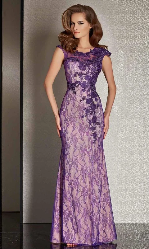 Women's Sleeveless Evening Dresses-Clarisse - Illusion Jewel Lace Trumpet Gown M6236 - 1 pc Purple/Nude In Size 6 Available