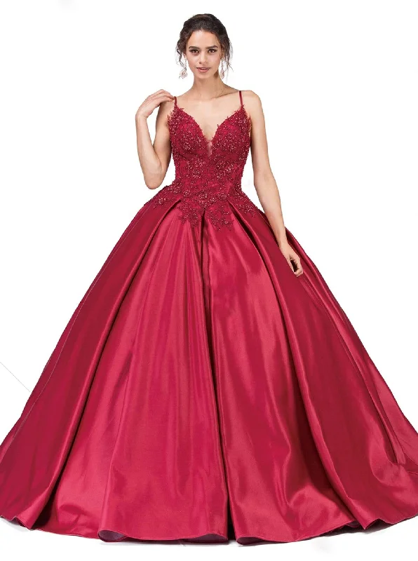 Women's Opal Evening Gowns-Dancing Queen - 1339 Beaded Floral Appliqued Sleek Ballgown