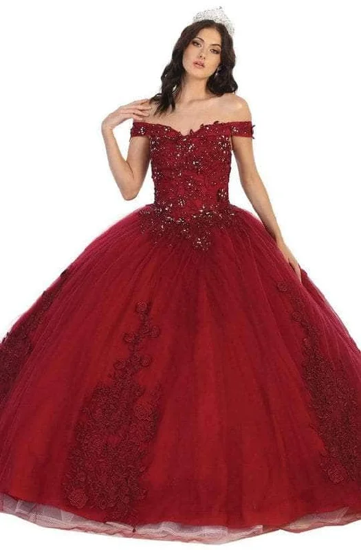 Women's Silk Evening Gowns-May Queen - Floral Appliqued Prom Ballgown LK136